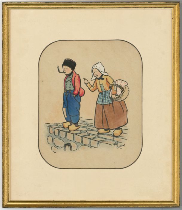 Cecil Aldin (1870-1935) - Framed Lithograph, Girl and Boy on a Street