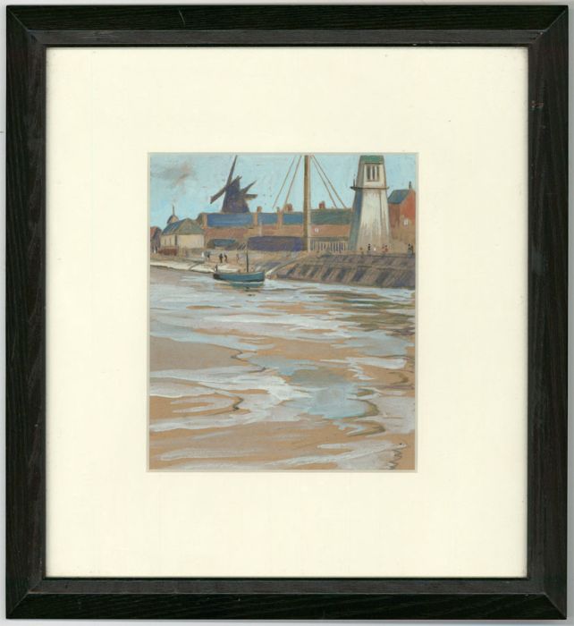 Framed 20th Century Gouache - Coastal Scene with Sailing Boat