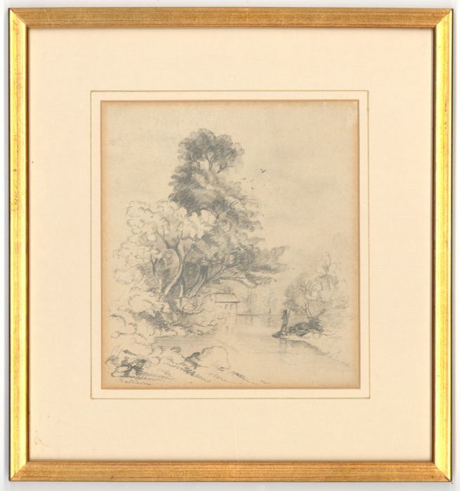 J. Whiston - Gilt Framed 19th Century Graphite Drawing, Tranquil River Landscape