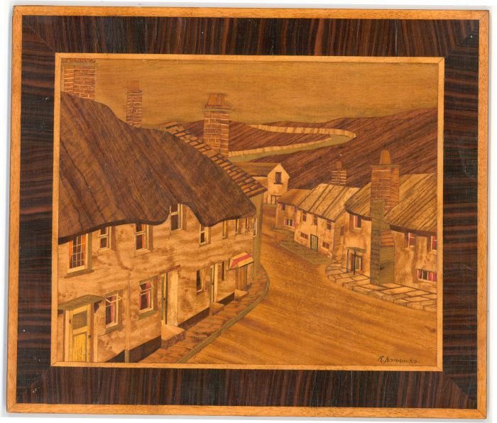 R. Horracks - 20th Century, Marquetry Picture - Coastal Landscape, East Budleigh