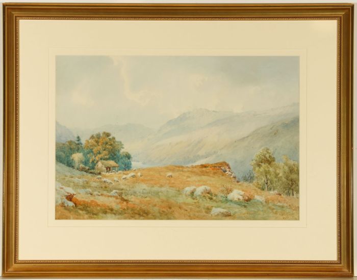 E.H. Marten - Signed 19th Century Watercolour, Highland Landscape with Sheep