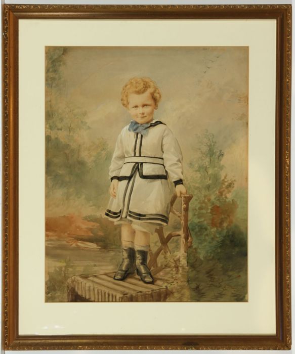 Gilt Framed 19th Century Watercolour on Photographic Base - Portrait of a Child