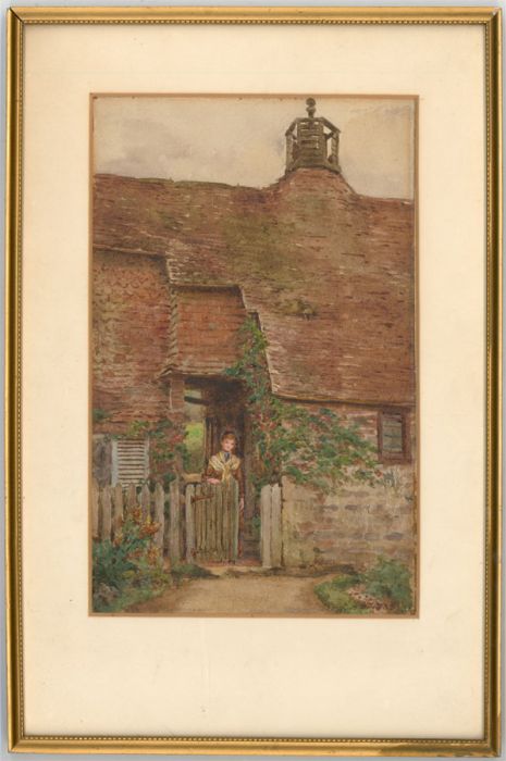 Charlotte H. Spiers (fl. 1880-1914) - Signed Watercolour, Woman by a Cottage