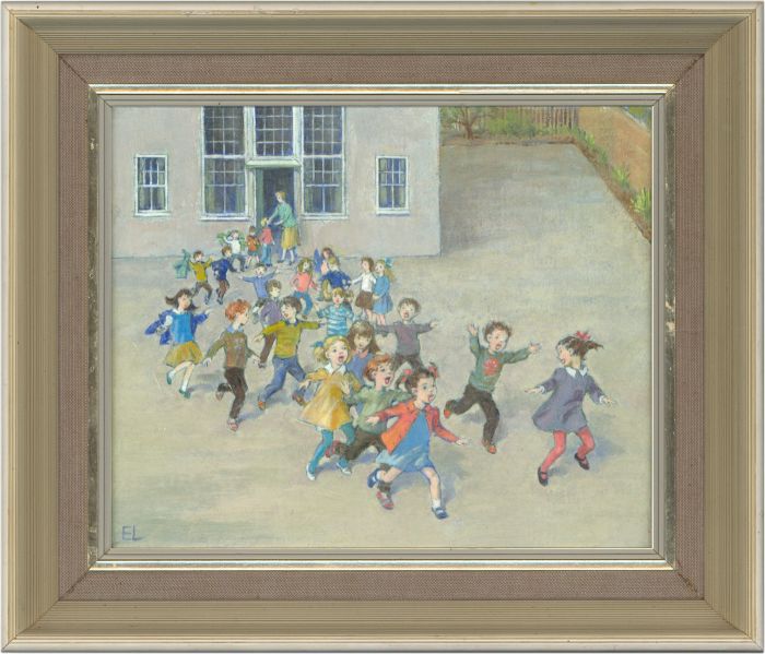 Edith Lawson - Monogrammed Mid 20th Century Oil, Children in a Playground