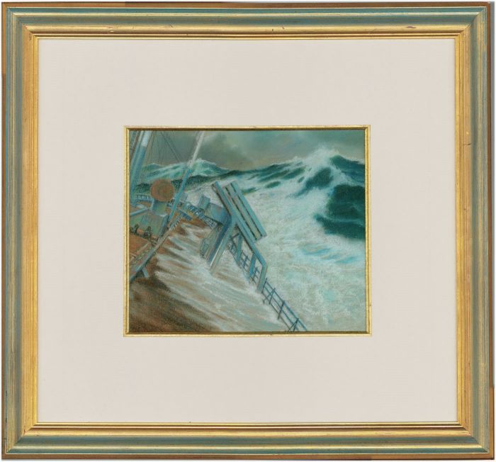 Stanley Pellett - Framed Contemporary Pastel, Ship in Stormy Seas