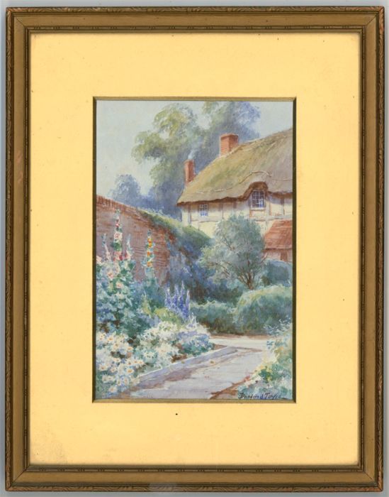 Burford Joyce - Signed 1915 Watercolour, A Cottage and Walled Garden