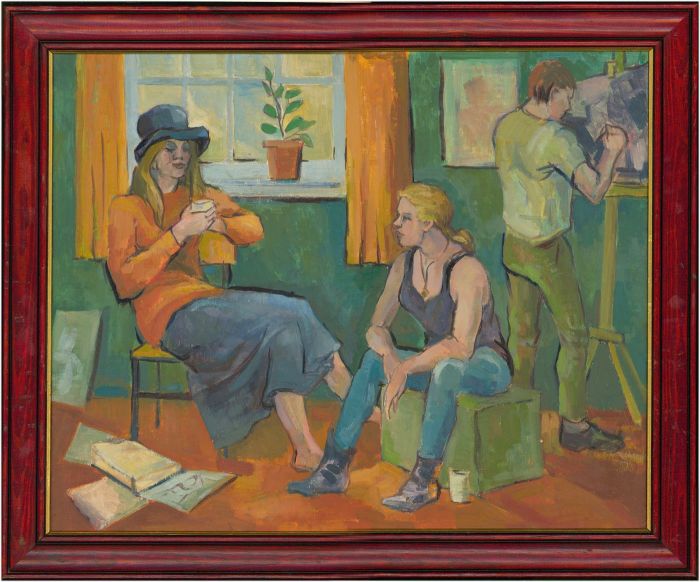 Modern British School Contemporary Framed Oil - The Artists at Work