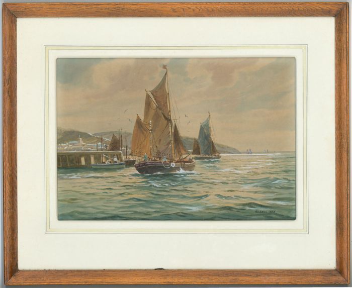 A.D. Bell - 1953 Watercolour, Brixham Trawlers