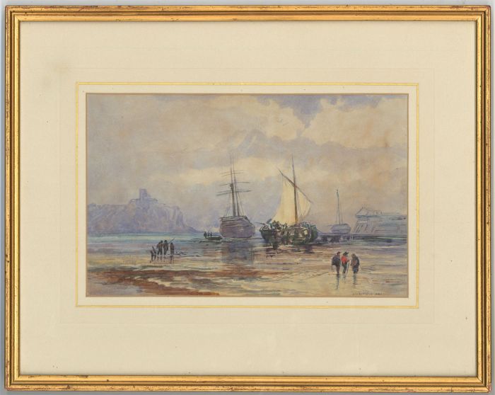 J. Mayfield - 1888 Watercolour, Ships with Figures