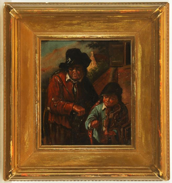 Gilt Framed Early 19th Century Oil - Street Musicians
