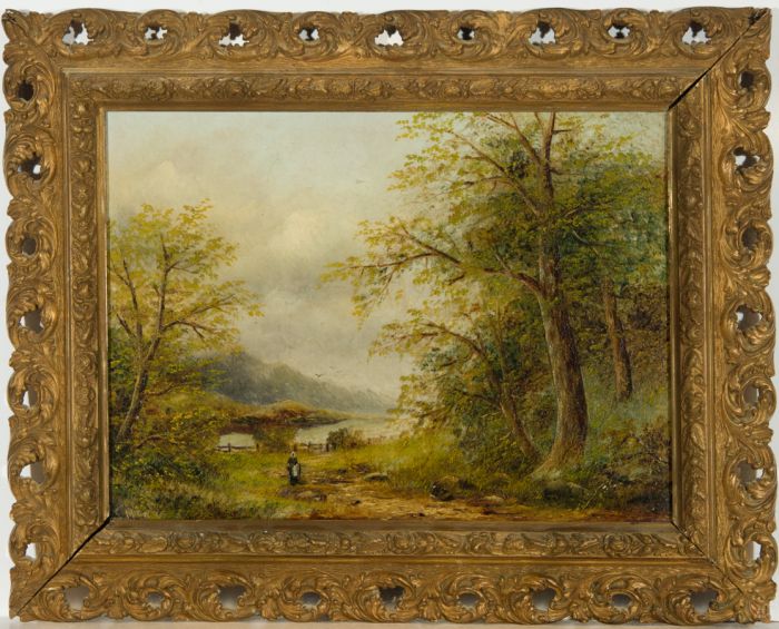 Gilt Framed English School 19th Century Oil - Figure on a Woodland Path