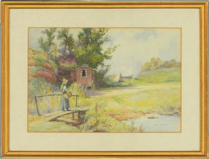 Charles E. Georges (1869-1970) - Signed Watercolour, Camp in Summer Landscape