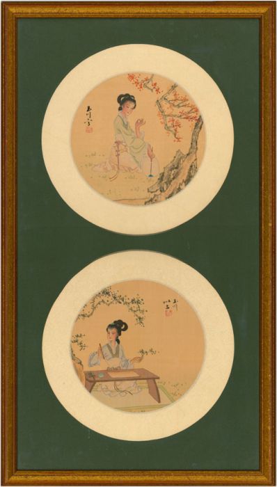 Gilt Framed 20th Century Chinese Watercolour - Young Women
