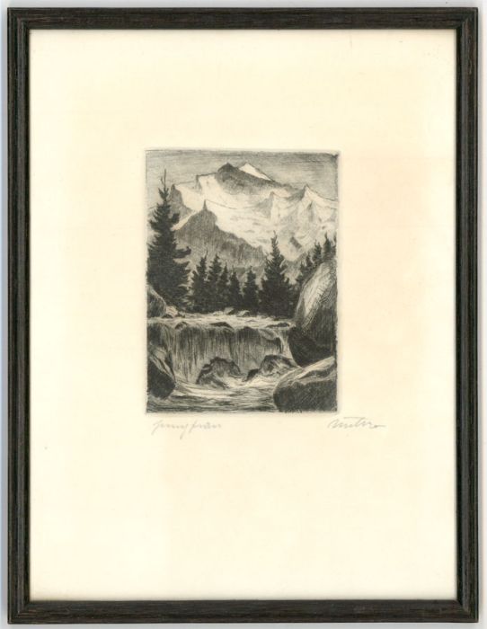Two Signed and Framed Mid 20th Century Original Etchings - Swiss Scenes