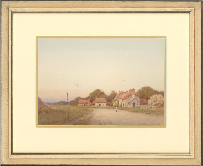John Reginald Goodman - Fine Framed 1898 Watercolour, Dusk Landscape with Figure