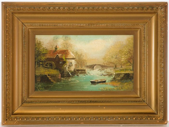 J. Goard - Signed 19th Century Oil, River Landscape with Mill