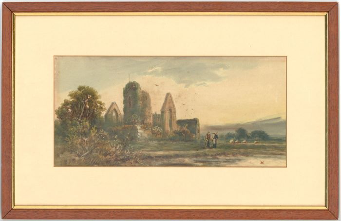 I . Wilton - English 19th Century Watercolour, River Landscape with Figures