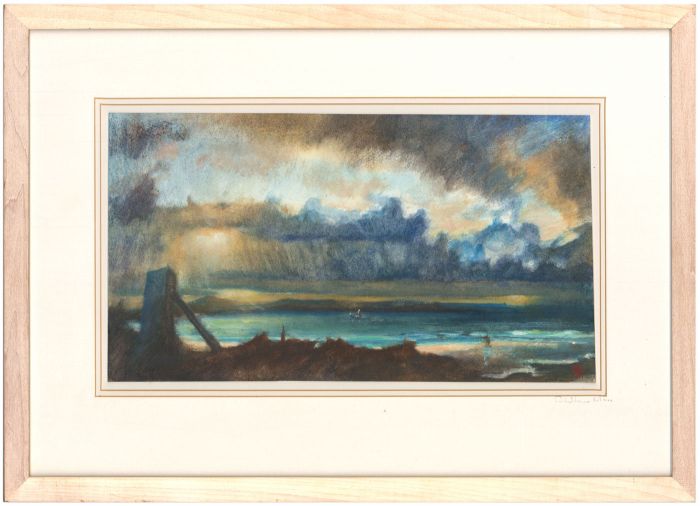 Richard P. Lannowe Hall MBE - Framed 2002 Gouache, Storm Clouds Over Carbis Bay