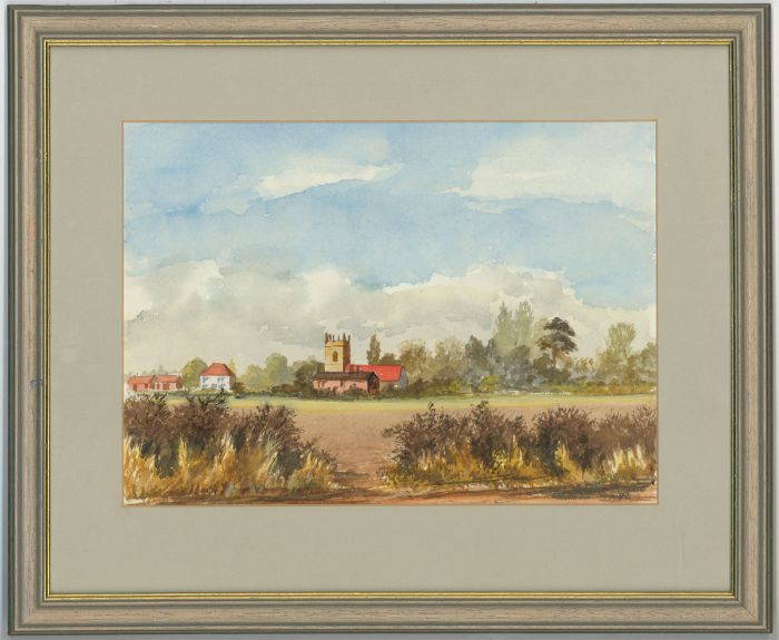 James Frank Adams (1923-2008) - 1992 Watercolour, Rural Church Scene