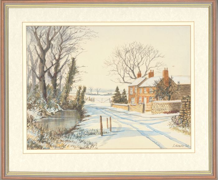 James Frank Adams (1923-2008) - Framed 1994 Watercolour, Winter Cottage
