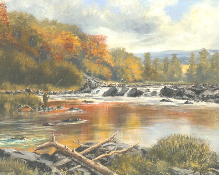 James Frank Adams (1923-2008) - Signed Contemporary Oil, Fishing on a River