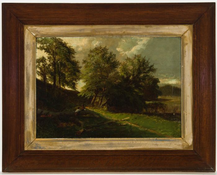 Oak Framed 19th Century Oil - Children in a Landscape