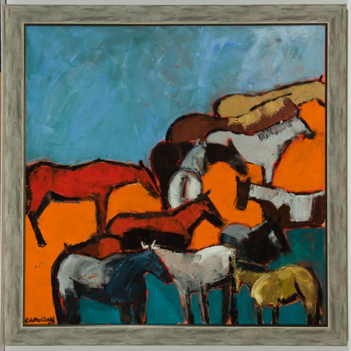 C.Clagg - Large Fine Contemporary Acrylic, Abstract Composition with Horses