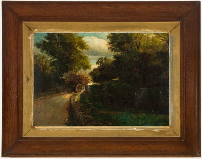 For Restoration 19th Century Oil - Farmer on a Path in a Wooded Landscape