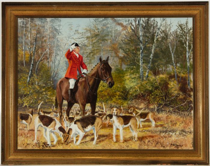 James Frank Adams (1923-2008) - Gilt Framed 1991 Oil, The Huntsman 