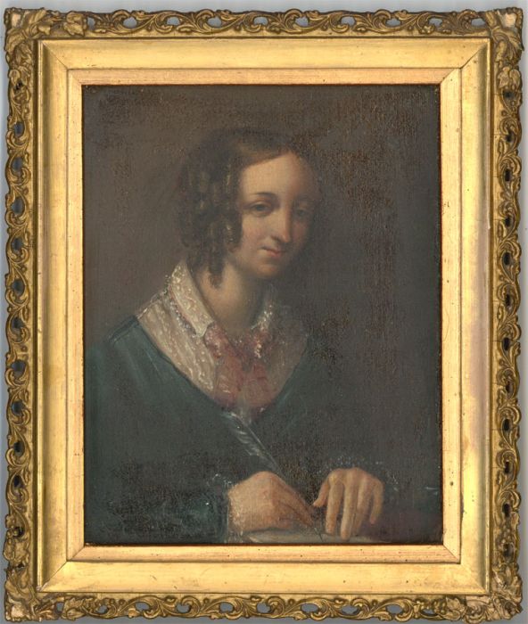 Gilt Framed 19th Century Oil - A Victorian Lady Writing