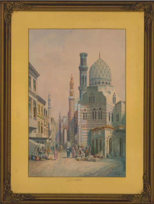 C.J. Keats RBA - Framed 19th Century Watercolour, Cairo Street Scene