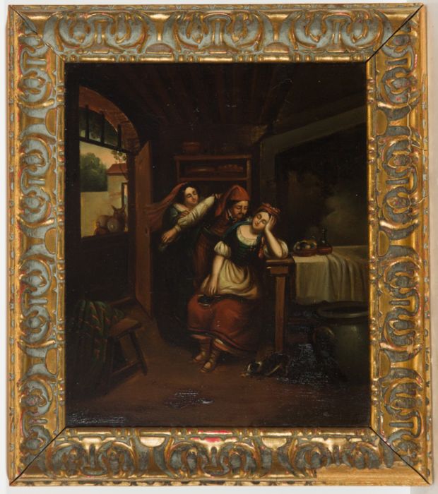 Dutch School 19th Century Oil - The Stolen Kiss