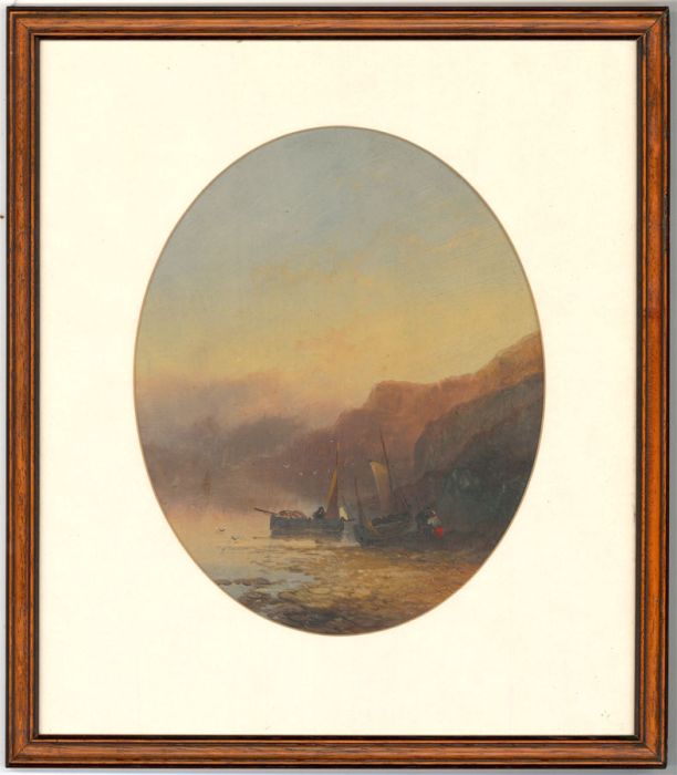 Joseph Horlor (1809-1887) - 1876 Oil, Coastal Scene with Figures and Boats