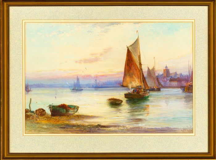 R. Malcolm Lloyd - 1890 Watercolour, Estuary Scene at Sunset