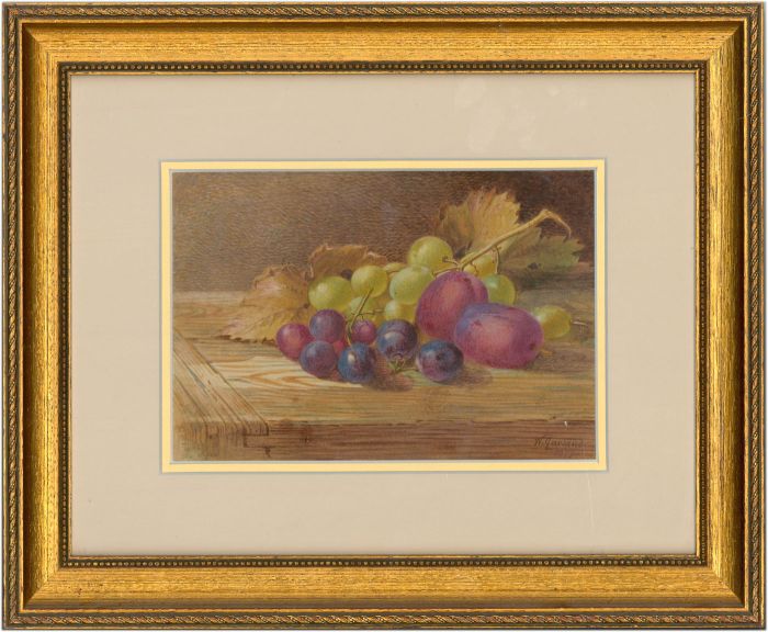 W. Garland - 1878 Watercolour, Still Life with Grapes and Plums