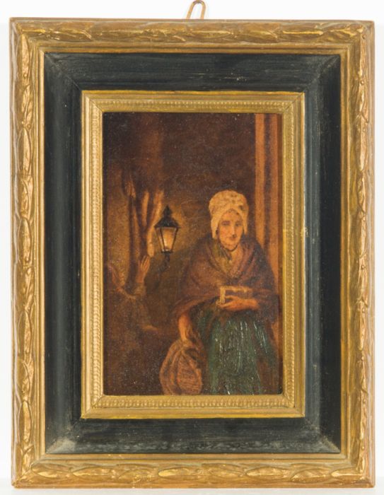 Gilt Framed 20th Century Oil on a Printed Base - Woman with Book