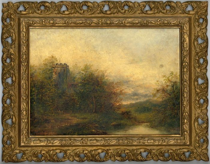 Mears - Gilt Framed 19th Century Oil, River Landscape with Castle