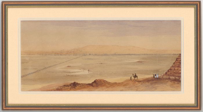 Fine Framed 19th Century Watercolour - Egyptian Landscape with Camels