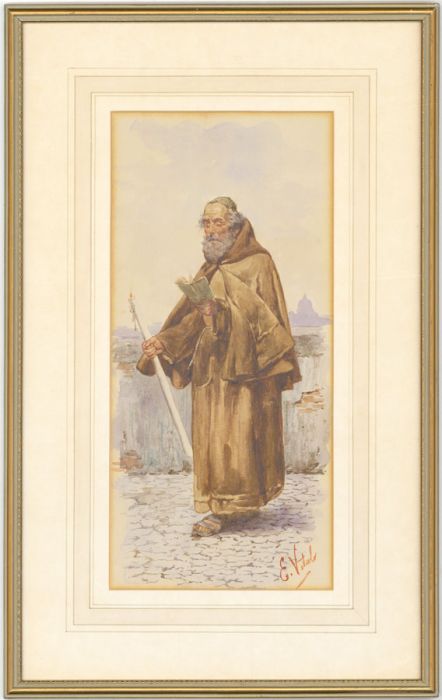 Eduard Vitali - Signed and Framed 19th Century Watercolour, Monk