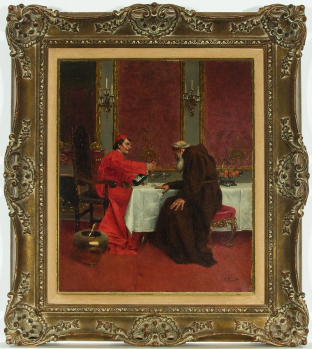 Rudolf Ernst (1854-1932) - Signed Oil, Bishop and Monk in an Elegant Interior