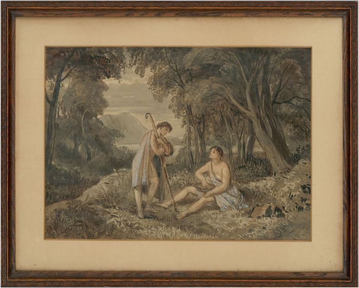 Framed Late 19th Century Watercolour - Resting Shepherds