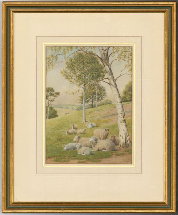 E.C. Cocking - Exquisite Signed 19th Century Watercolour, Landscape with Sheep