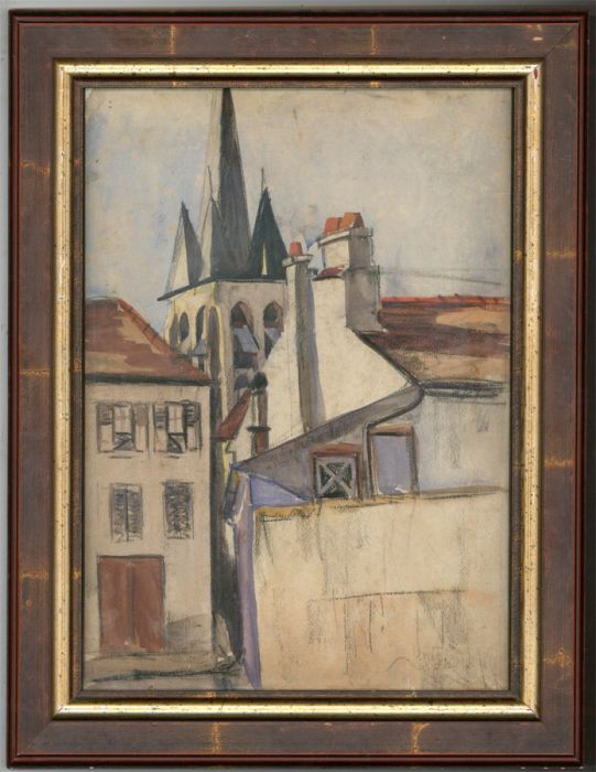 Framed 20th Century Mixed Media - View over Rooftops