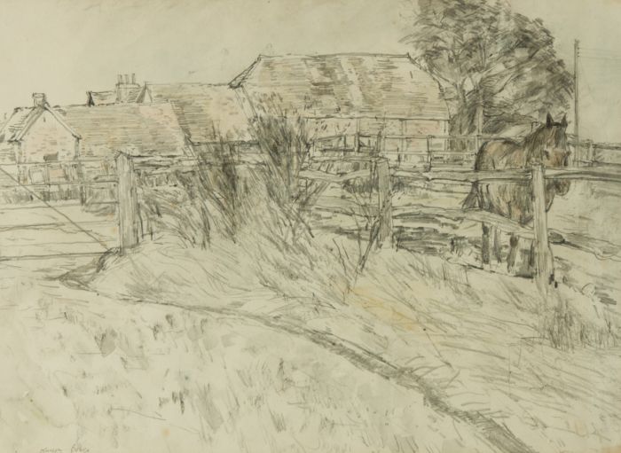 Olwyn Bowey (b.1936) RA - Signed Graphite Drawing, Rowner Mill Stables