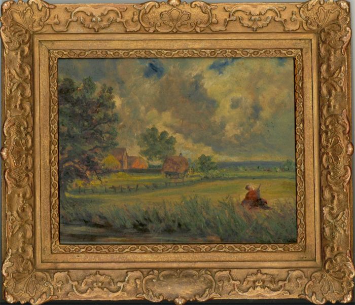 Gilt Framed Late 19th Century Oil - Impressionist Pastoral Landscape