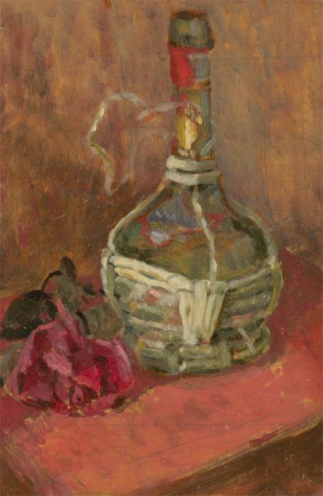 Russian Style Contemporary Oil - Impressionist Still Life with Wine Carafe