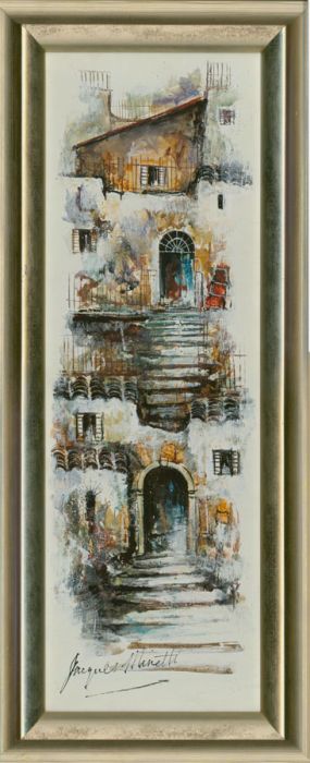 Jacques Minetti - A Pair of Contemporary Mixed Media, Italian Street Scenes