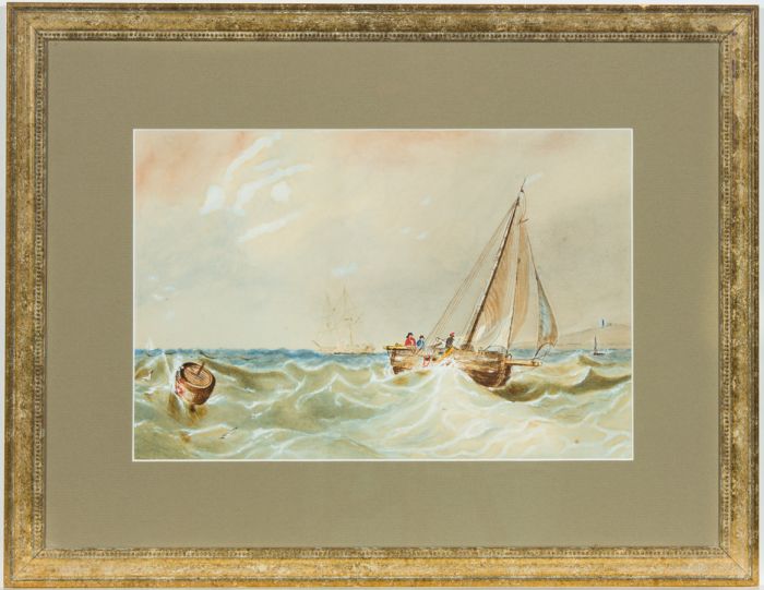 19th Century Watercolour - Seascape, Boats on Rough Seas