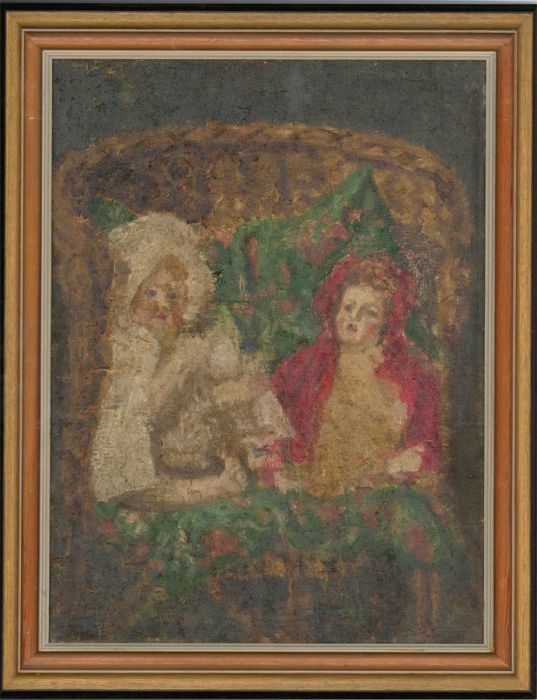 Rev. J.W.H Battiscombe - Early 20th Century Oil, Study of Two Dolls in a Chair