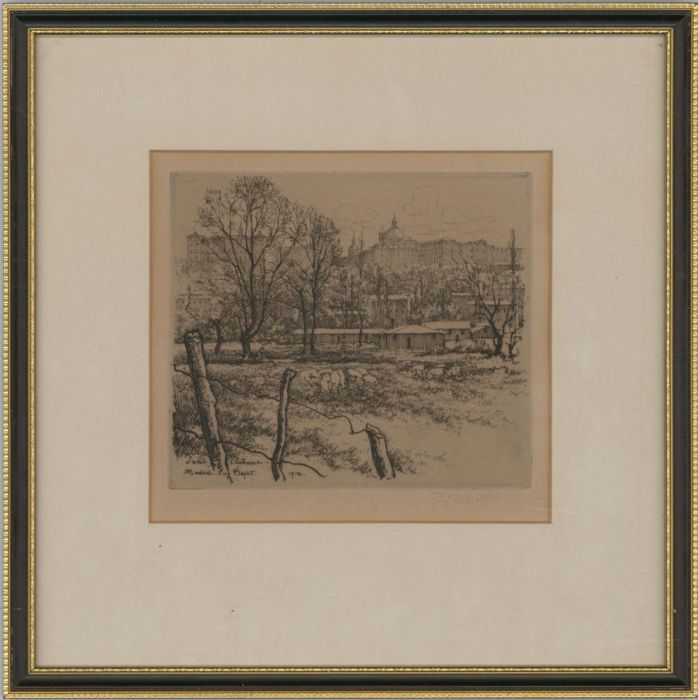 Eugene Bejot (1869-1931)-1912 Etching, View of Basilica de San Francisco, Madrid